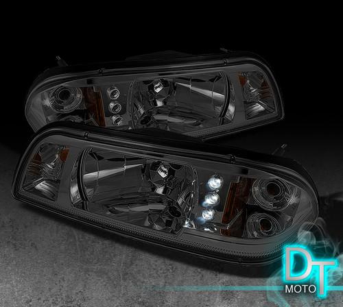 87-93 ford mustang smoked 6in1 led headlights w/corner signal+parking lights