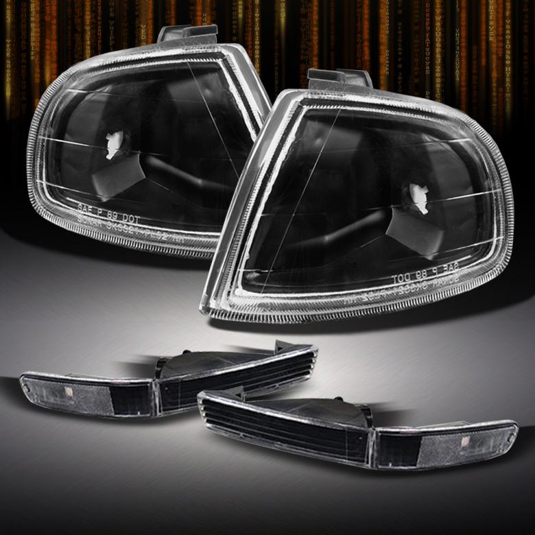 92-96 prelude jdm black 4pcs bumper signal lamps+black clear corner lights lamps