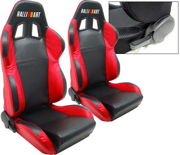 1 pair red & black racing seat reclinable w/ stitched logo all mitsubishi 