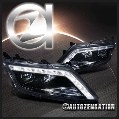 Glossy black 10-12 fusion smoke lens led drl strips projector headlights lamps