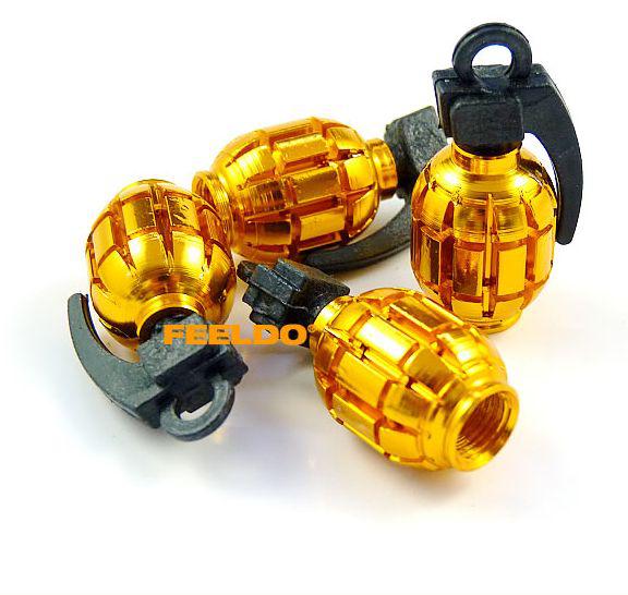 Gold grenade bomb aluminum alloy tyre tire valve air dust caps modify for ford