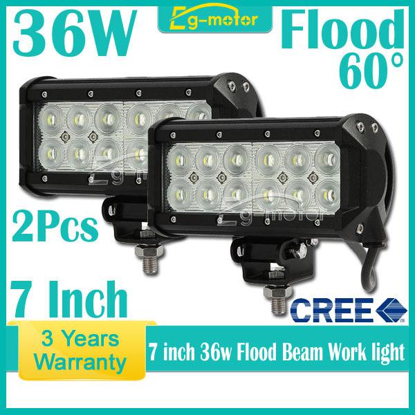 2x 36w 7" 2520 lm cree ip67 60° flood beam work light bar 4wd car truck boat