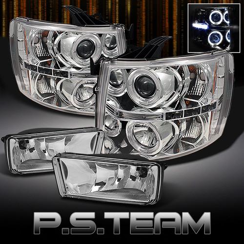 07-12 silverado halo projector led headlights +clear fog lights lamps w/bulbs