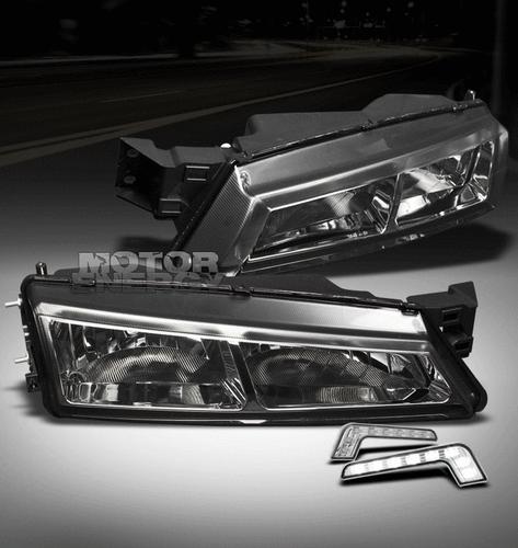 1997-1998 nissan 240sx s14 jdm smoke crystal head light lamp w/led drl kit le se