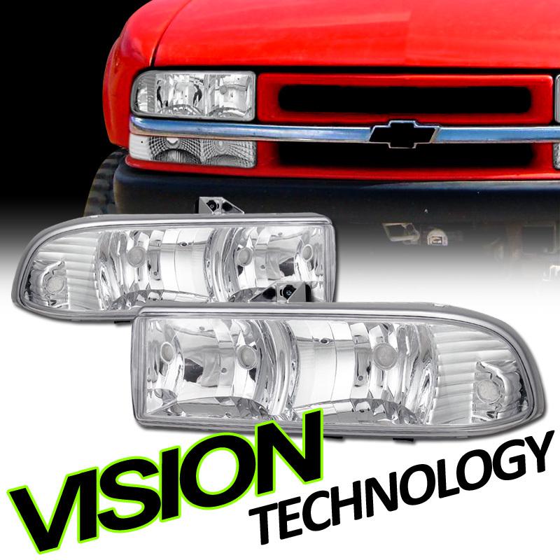 Factory style 98-04/05 chevy s10 pickup/blazer chrome crystal head lights lamps