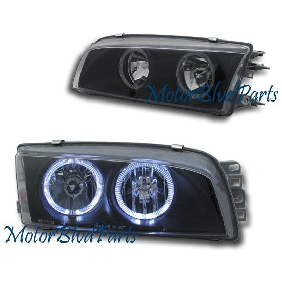 97-02 mirage 4dr black halo headlights headlamps black