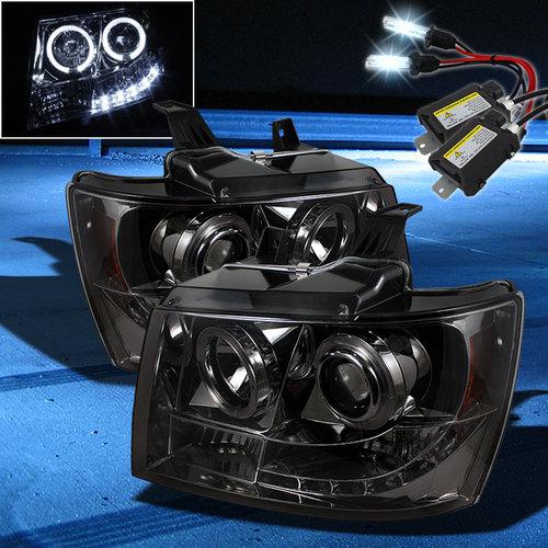 8000k slim xenon hid+smoked 07-13 tahoe halo led projector headlights head light