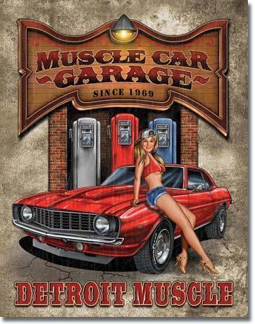 Muscle car garage detroit muscle pin-up girl camaro tin sign 