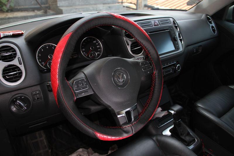 Black+red stitch leather steering wheel wrap cover needle thread diy lexus mazda