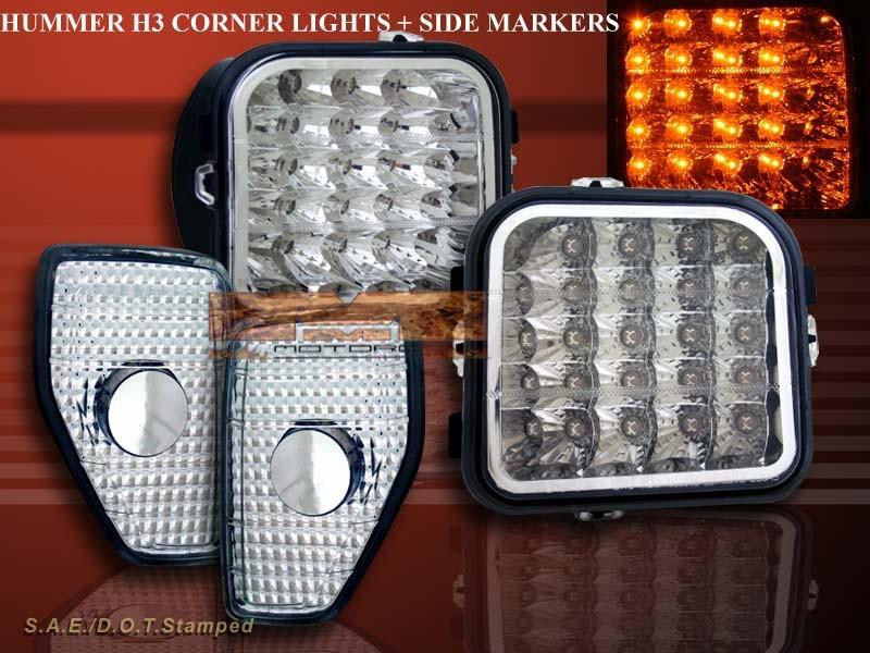 06-10 hummer h3 led clear corner lights & claer front side marker lights 