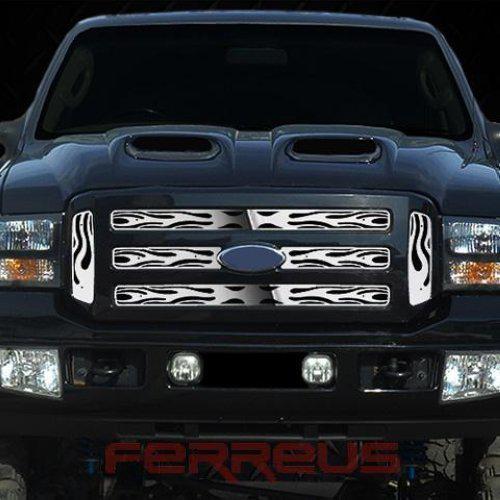 Ford superduty 05-07 vertical flame polished stainless truck grill add-on