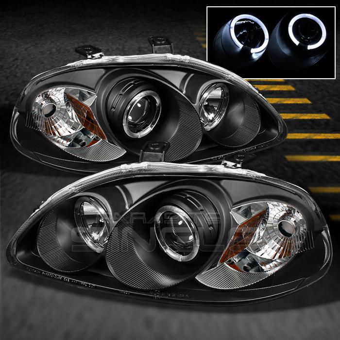 96-98 honda civic jdm black dual halo projector head lights front lamps upgrade