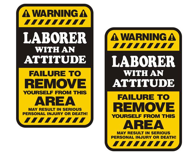 Laborer warning yellow decal set 3"x1.8" hard hat vinyl sticker zu1