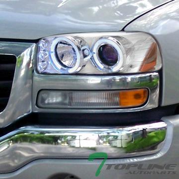 Chrome led halo rim projector head lights 1999 2000-2006 gmc sierra yukon denali