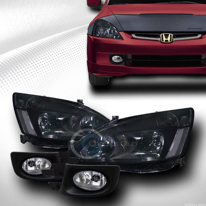 Jdm smoke head lights signal+front bumper fog lamps ch 03-05 honda accord 4d 4dr