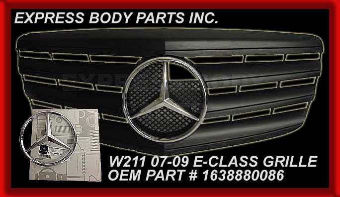 07-09 w211 e-class mercedes grille flat matte black w/chrome star 63 e550 e350