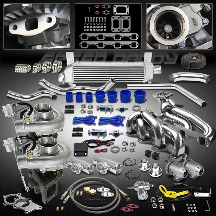 T04e 18pc t3 twin turbo kit+manifold+intercooler kit 87-93 ford mustang 5.0l v8