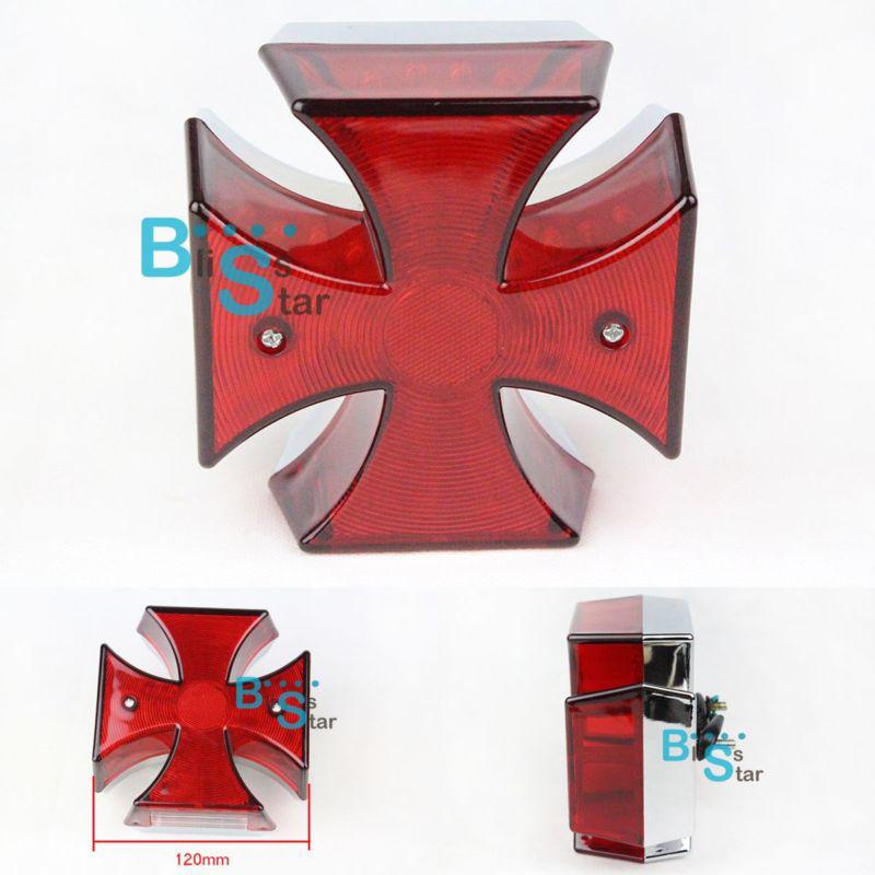 Chrome maltese cross led tail light harley chopper bobber custom motorcycle