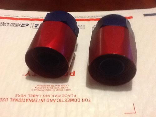 Qty 2 anodized aeroquip an -20 straight red blue hose fitting