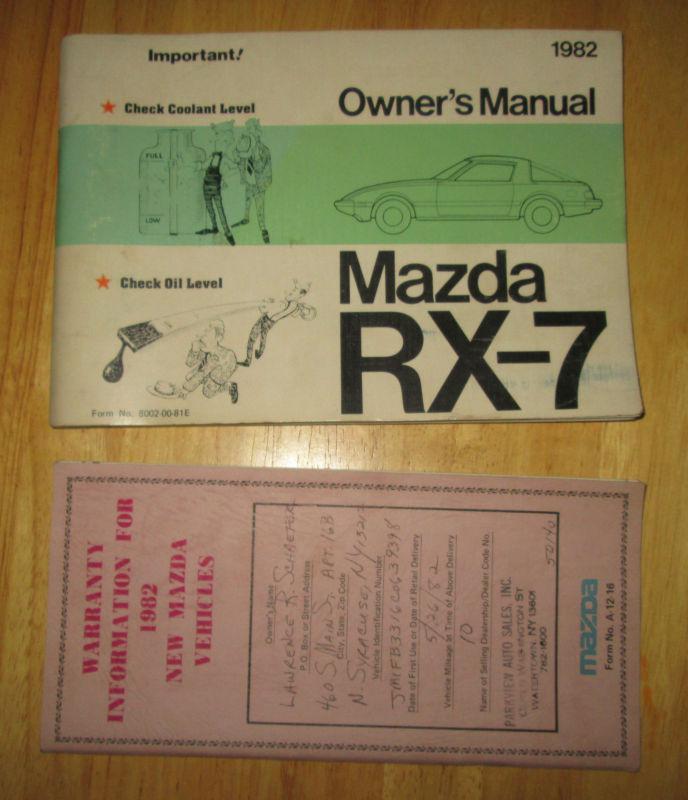 1982 mazda rx-7 owner's manual with warranty information booklet