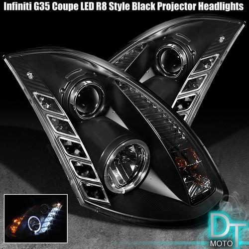 Black 03-07 infintit g35 2dr halo projector headlights w/daytime drl led lights