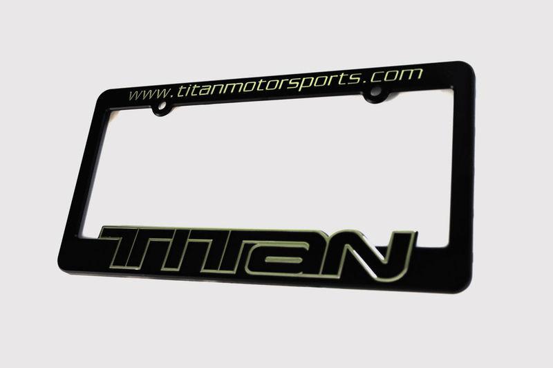 Titan motorsports license plate frame; black w/ chrome letters; universal fit