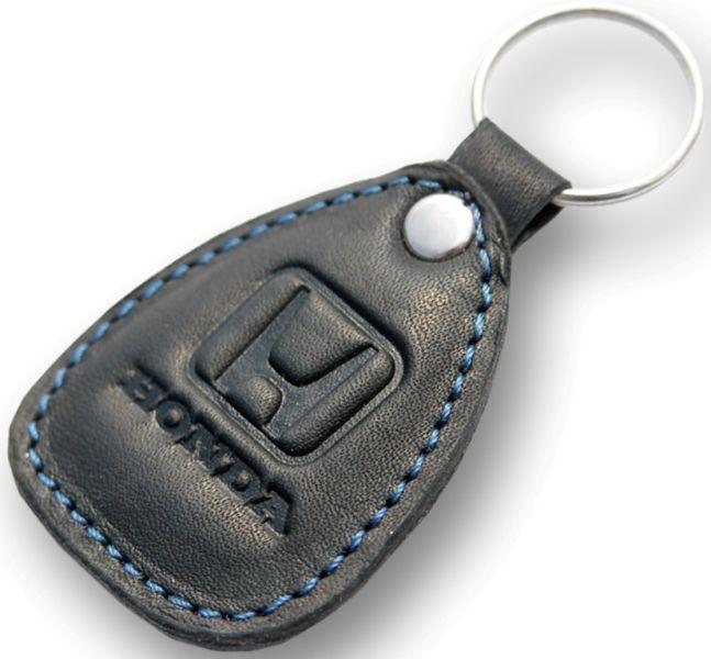 New leather black / blue keychain car logo honda auto emblem keyring