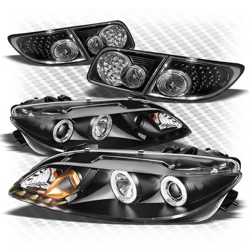 03-06 mazda6 black halo projector headlights w/led + led perform tail lights set