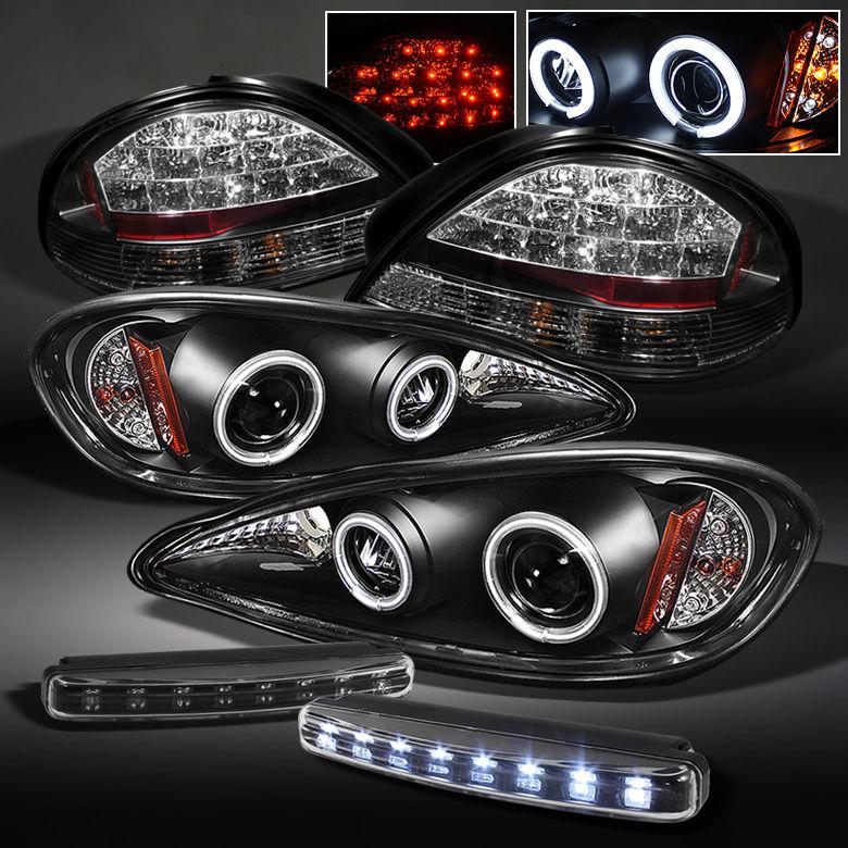 99-05 grand am black ccfl projector headlights + smoke led tail lights + drl led