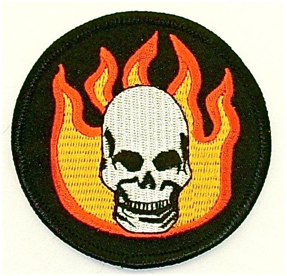 Skull & flames embroidered  iron on patch