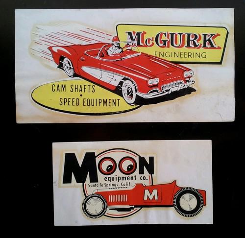 Original vintage moon equipment & mcgurk water decals hot rat rod drag racing