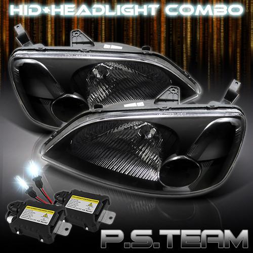 01-03 honda civic jdm black clear crystal headlights+6000k slim ballast hid kit