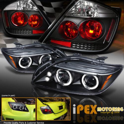 04-07 scion tc led halo projector black headlights+black euro tail lights lamps