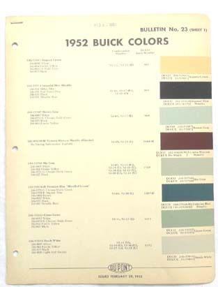 1952  buick dupont color paint chip chart all models original 