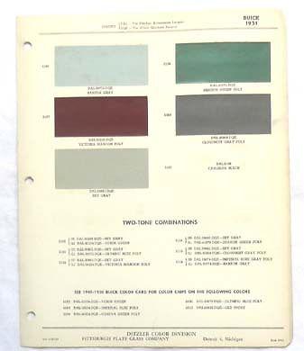 1951  buick ppg   color paint chip chart all models original 