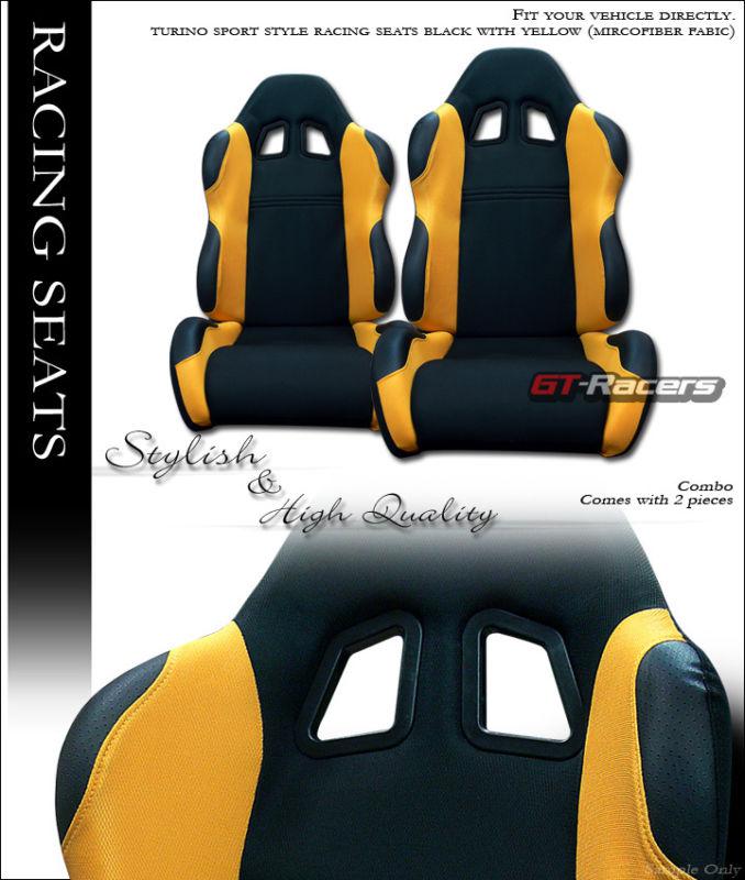 Ts sport style blk/yellow cloth racing bucket seats w/sliders l+r subaru saturn