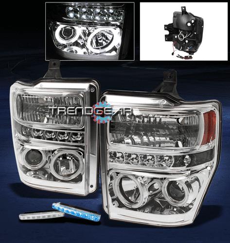 08-10 f250 f350 f450 f550 super duty ccfl halo projector head light+blue drl led