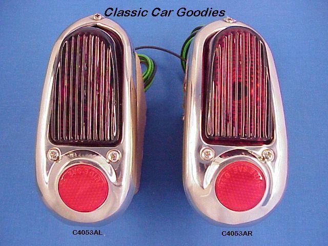 1949-1950 chevy tail lights (2) assemblies chrome bezel