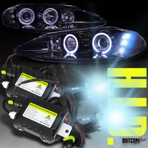 Glossy black 98-04 intrepid halo led pro h3 6000k hid headlights w/slim ballast