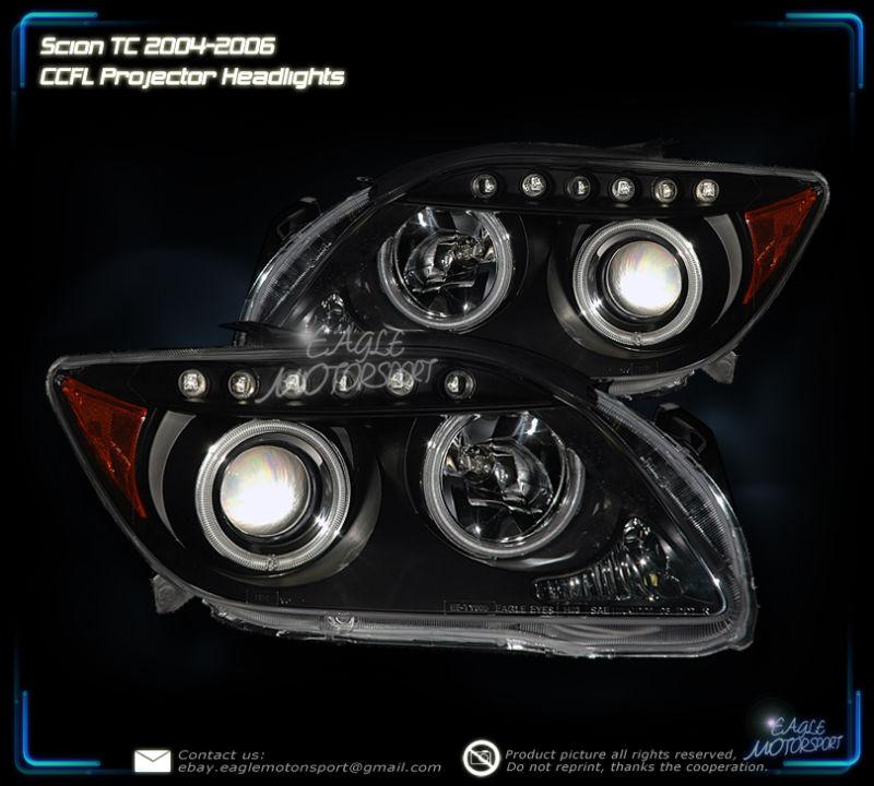 2005-2009 scion tc dual twin ccfl halo projector led black head lights lamps