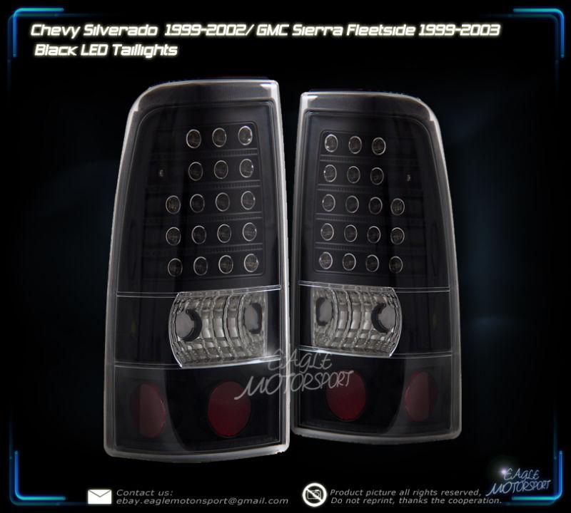 1999-2002 chevy silverado/1999-2003 gmc sierra led black blk tail lights