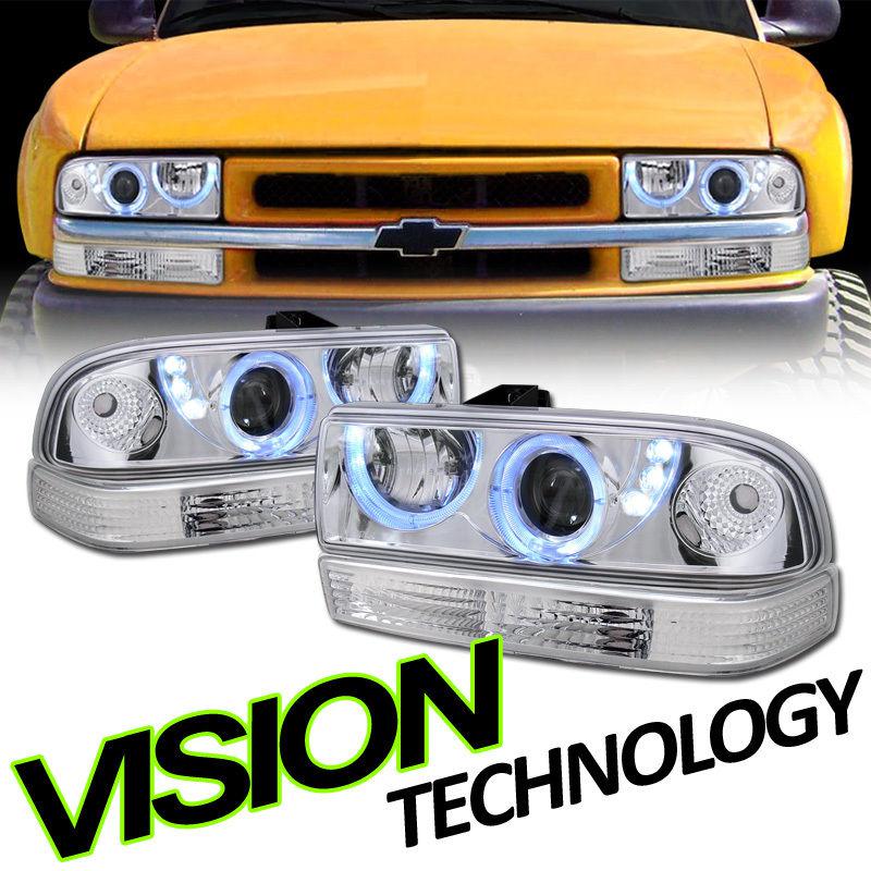 98-05 chevy blazer/s10 pickup chrome halo led projector head lights+bumper lamps