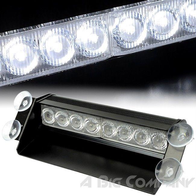 Car 8 led emergency vehicle dash warning strobe flash light white universal fit