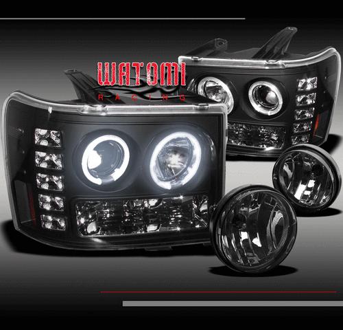 07-11 gmc sierra denali pickup halo led black projector head light+fog 08 09 10