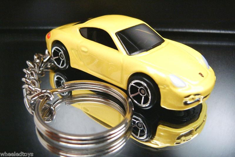 Yellow porsche cayman s diecast car keychain key ring fob