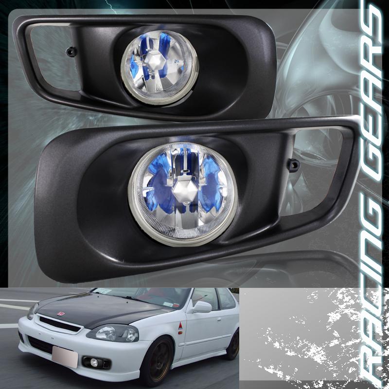 99-00 honda civic gray cover clear len chrome housing fog light+wire+switch+bulb