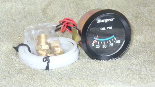 Sunpro 2&#034; vintage style oil pressure gauge, black bezel