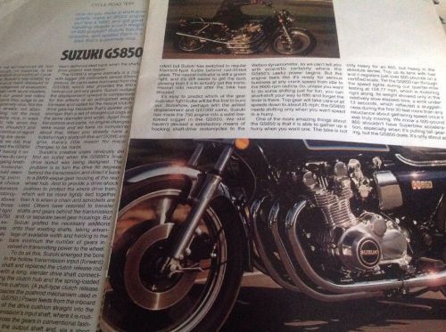 6 pages road test literature  &amp; 2 page ad 1979 suzuki gs850 street bike