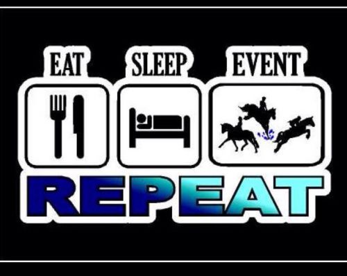 3-day eventing eat. sleep. event. repeat. horse printed 5&#034; decal/sticker