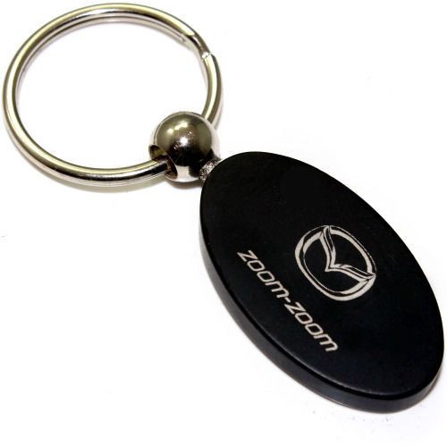 Black aluminum metal oval mazda zoom-zoom logo key chain fob chrome ring